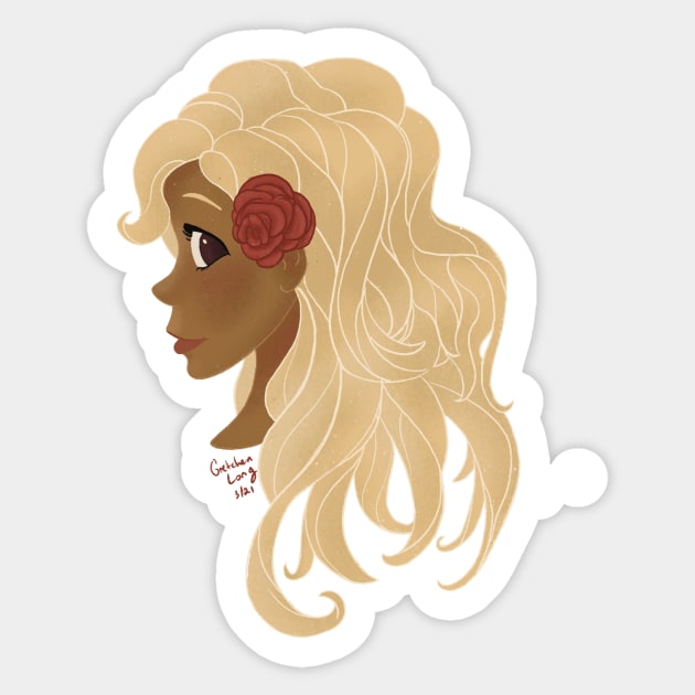 Blonde Girl with Flower in Hair Sticker by A2Gretchen